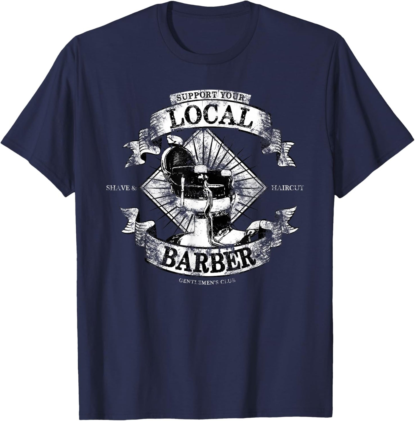 Support Your Local Barber Proud Barber Vintage Distressed T-Shirt - T-Shirt | Navy