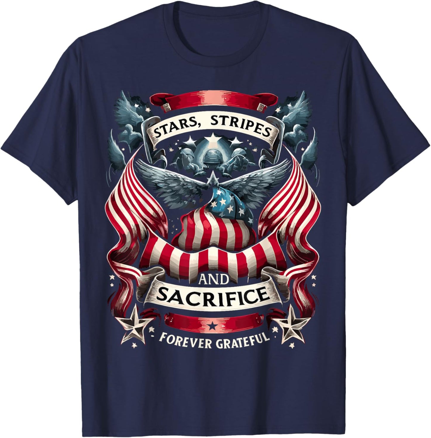 Forever Grateful Veteran Patriotic Military Memorial Day Men T-Shirt - T-Shirt | Navy