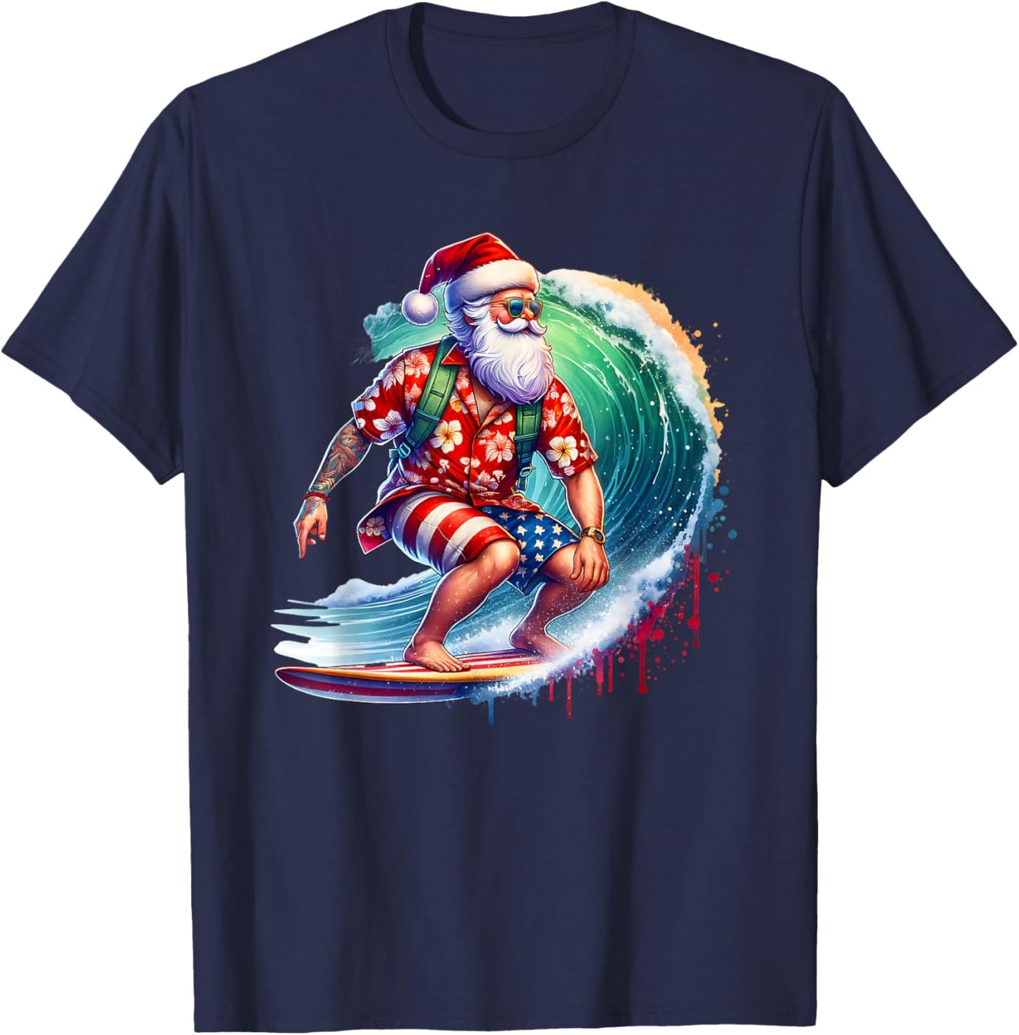 Surfing Santa Claus Christmas in July Beach Summer Vacation Men Women Kids T-Shirt - T-Shirt | Navy
