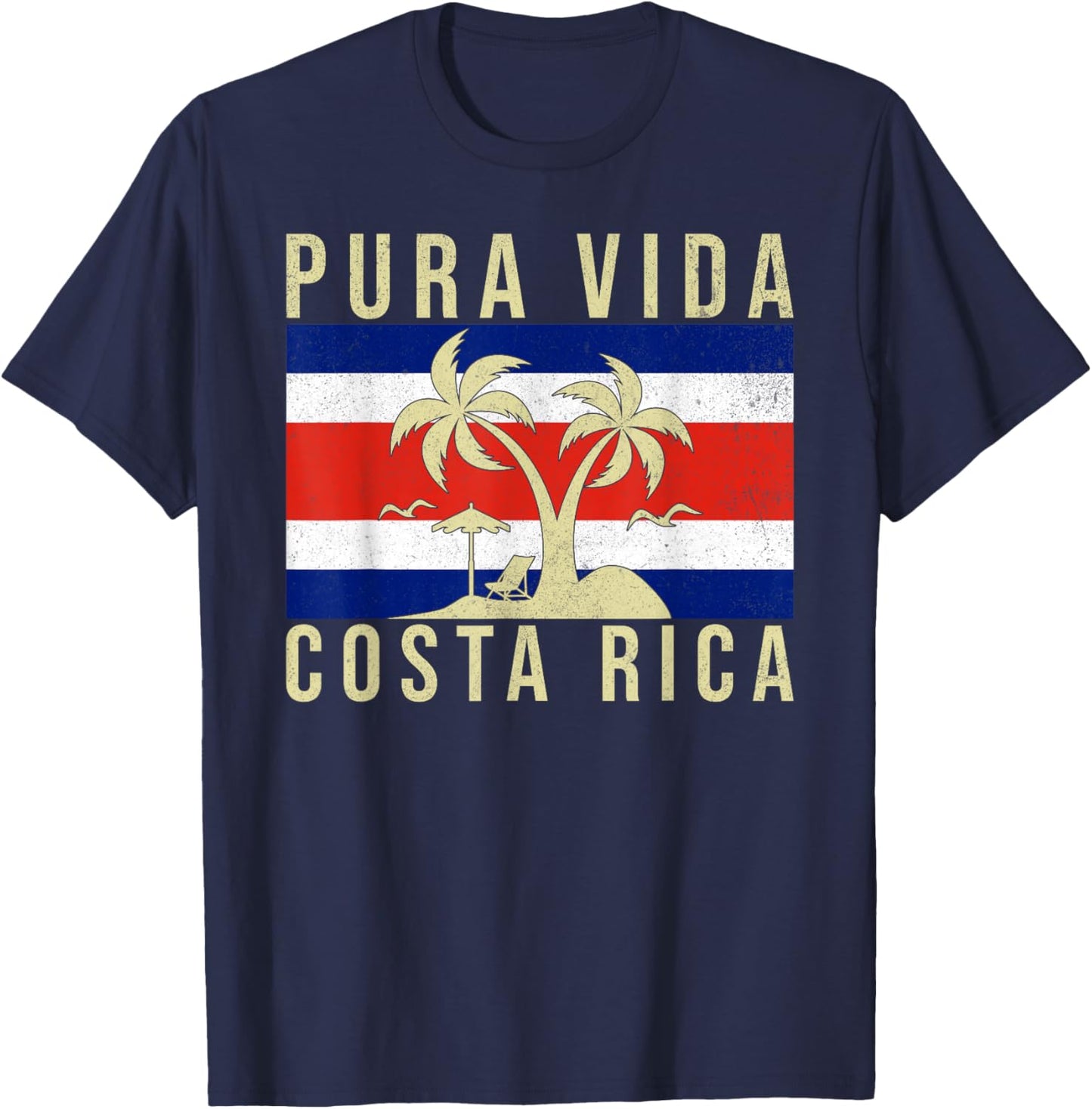 Vintage Family Vacation Costa Rica Flag Pura Vida Beach T-Shirt - T-Shirt | Navy