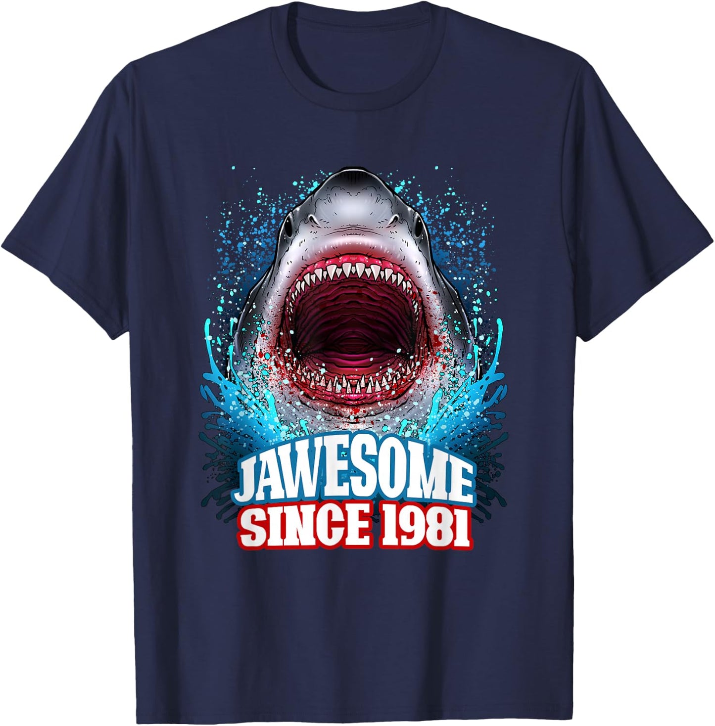 45th Birthday Jawesome Since 1981 Shark 45 Years Old T-Shirt - T-Shirt | Navy