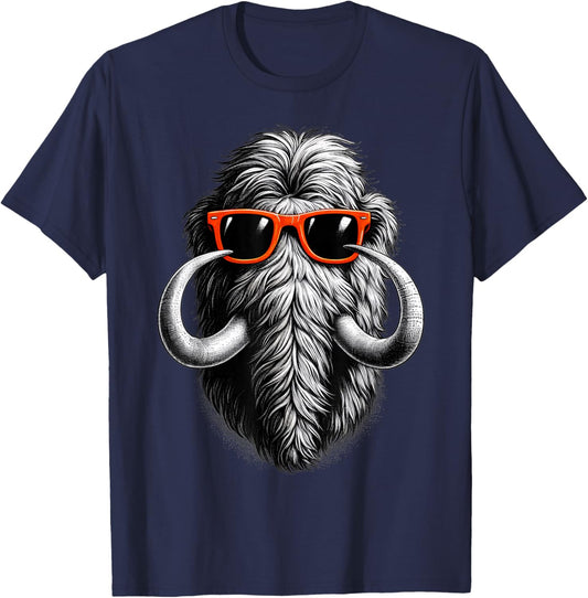 Cool Woolly Mammoth Wearing Sunglasses Graphic Art T-Shirt - T-Shirt | Navy