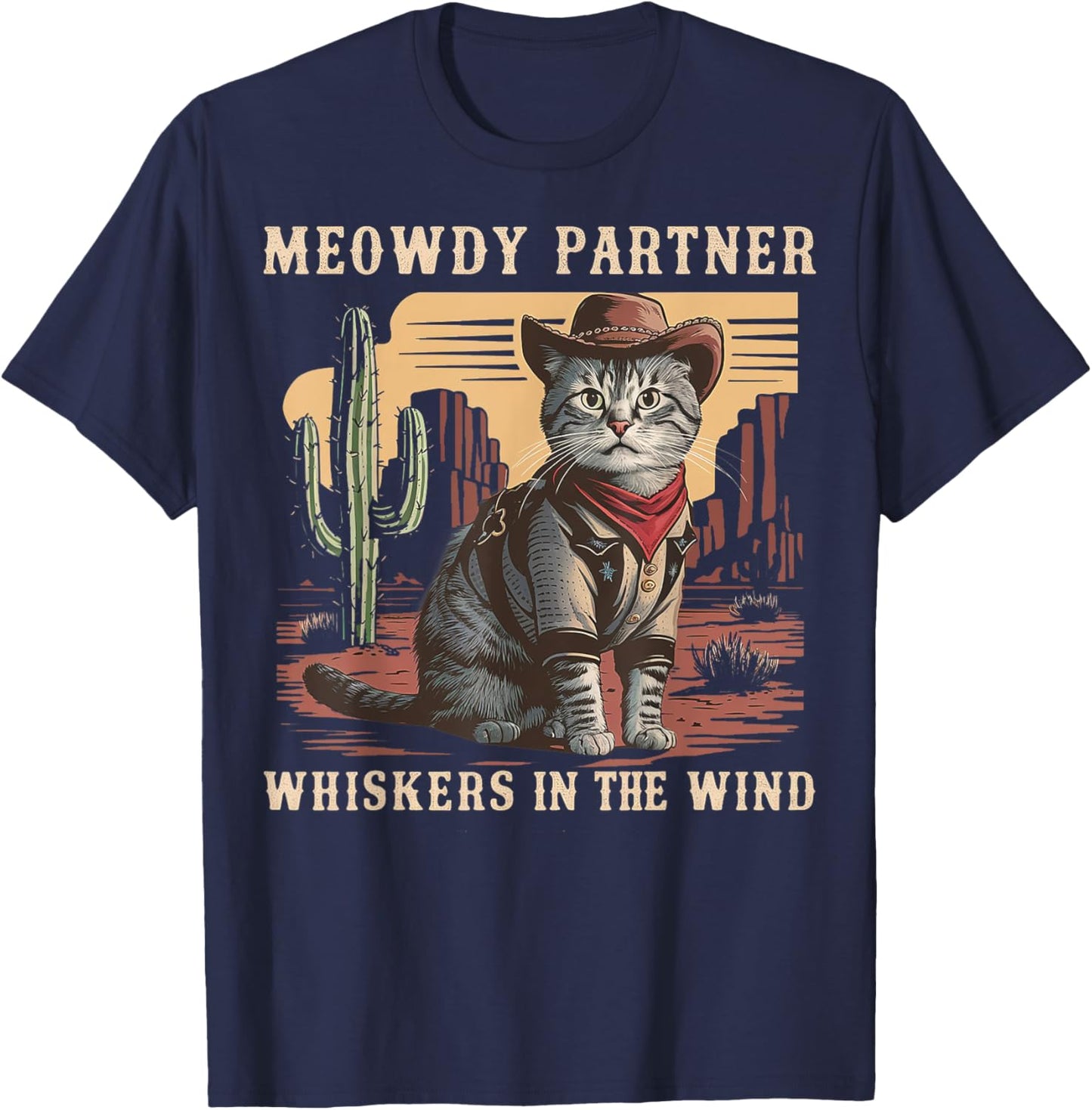 Meowdy Partner Cowboy Cat Vintage Gifts Men Women Cat Lover T-Shirt - T-Shirt | Navy