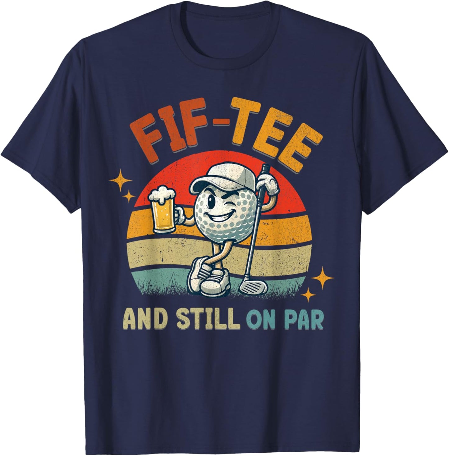 Retro Fif Golf Birthday Party 50th Birthday Golfing Ball T-Shirt - T-Shirt | Navy