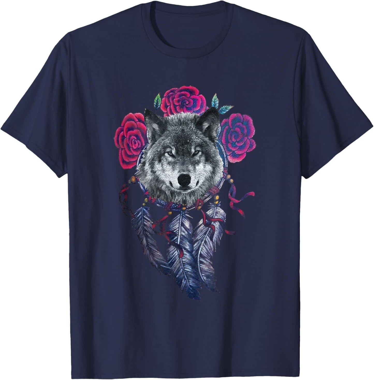 Wolf Dream Catcher Spiritual Feathers Wolf Lover T-Shirt - T-Shirt | Navy
