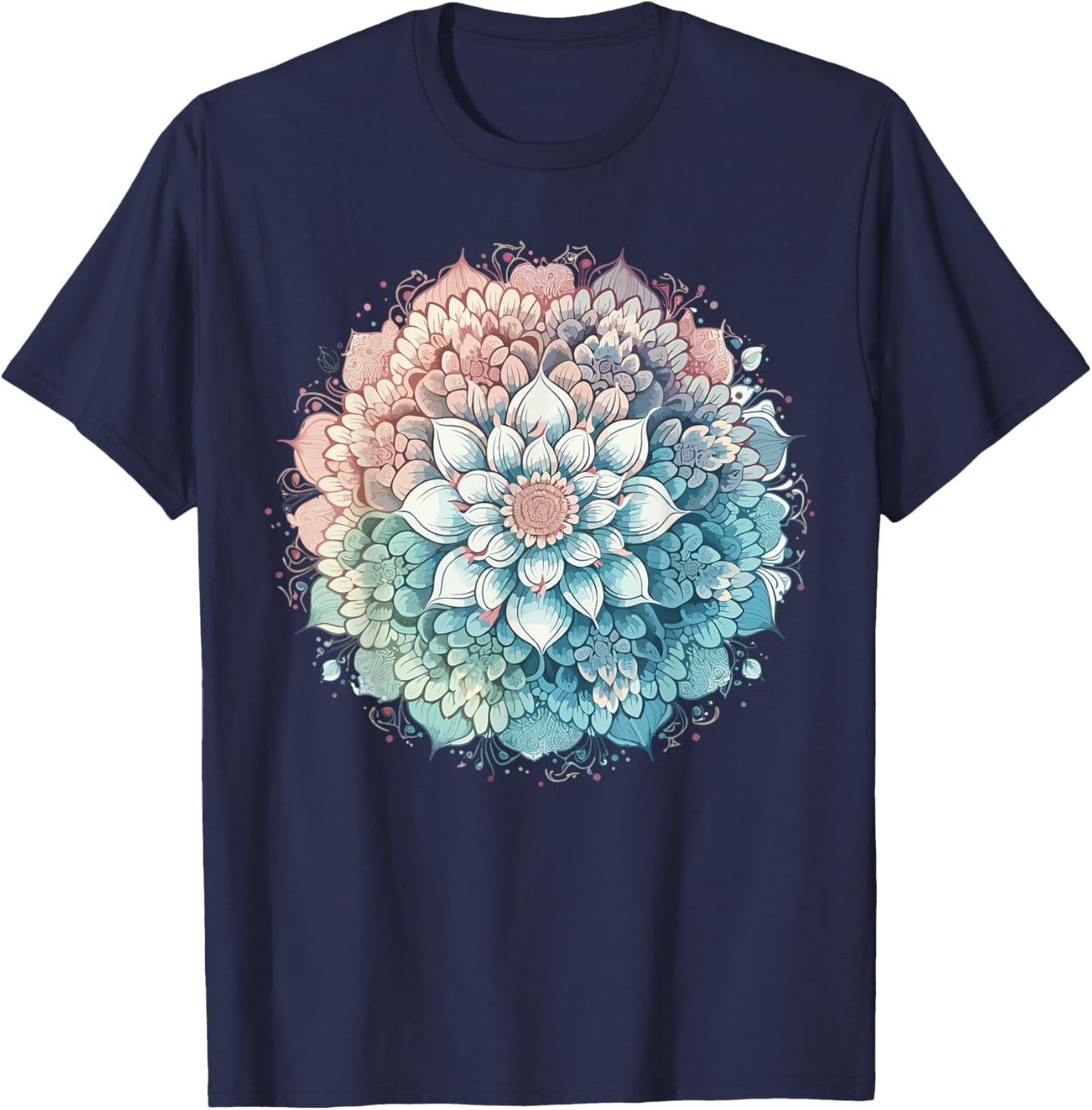 Cute flower Mandala Sacred Fractal Geometry Art Good Vibe T-Shirt - T-Shirt | Navy