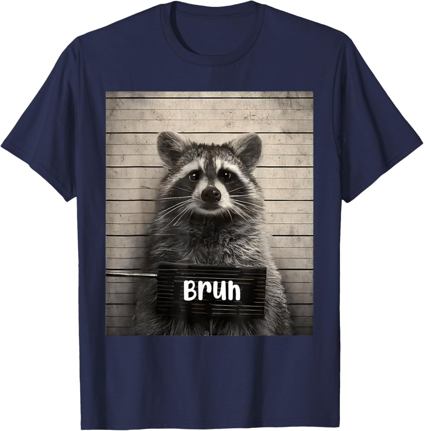 Bruh Streetwear For Teens -Adults Raccoon Meme - Black, Small, Short Sleeve, Cotton 65%, Polyester 35%, Novelty T-Shirt - T-Shirt | Navy