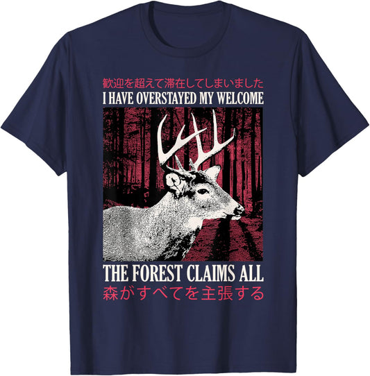 I Have Overstayed My Welcome Vintage Japanese Deer T-Shirt - T-Shirt | Navy