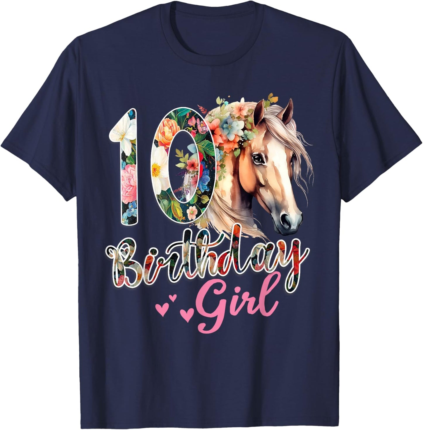 10th Birthday Horse 10 Years Old Birthday Girl T-Shirt - T-Shirt | Navy