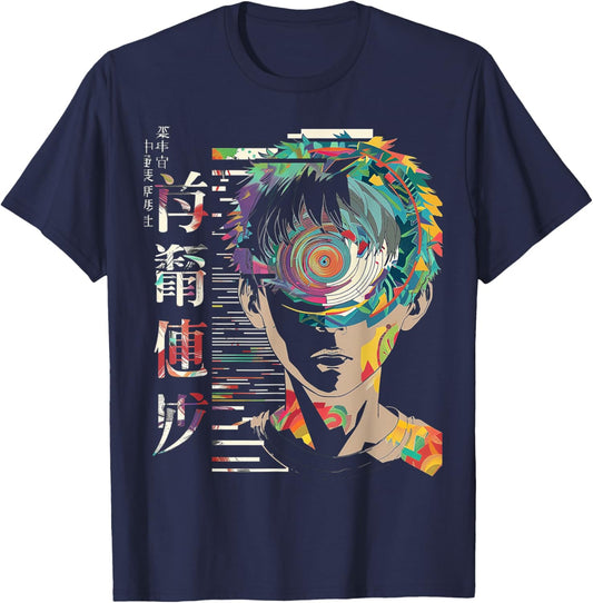 Anime Manga Motif Mandala Artwork Anime T-Shirt - T-Shirt | Navy