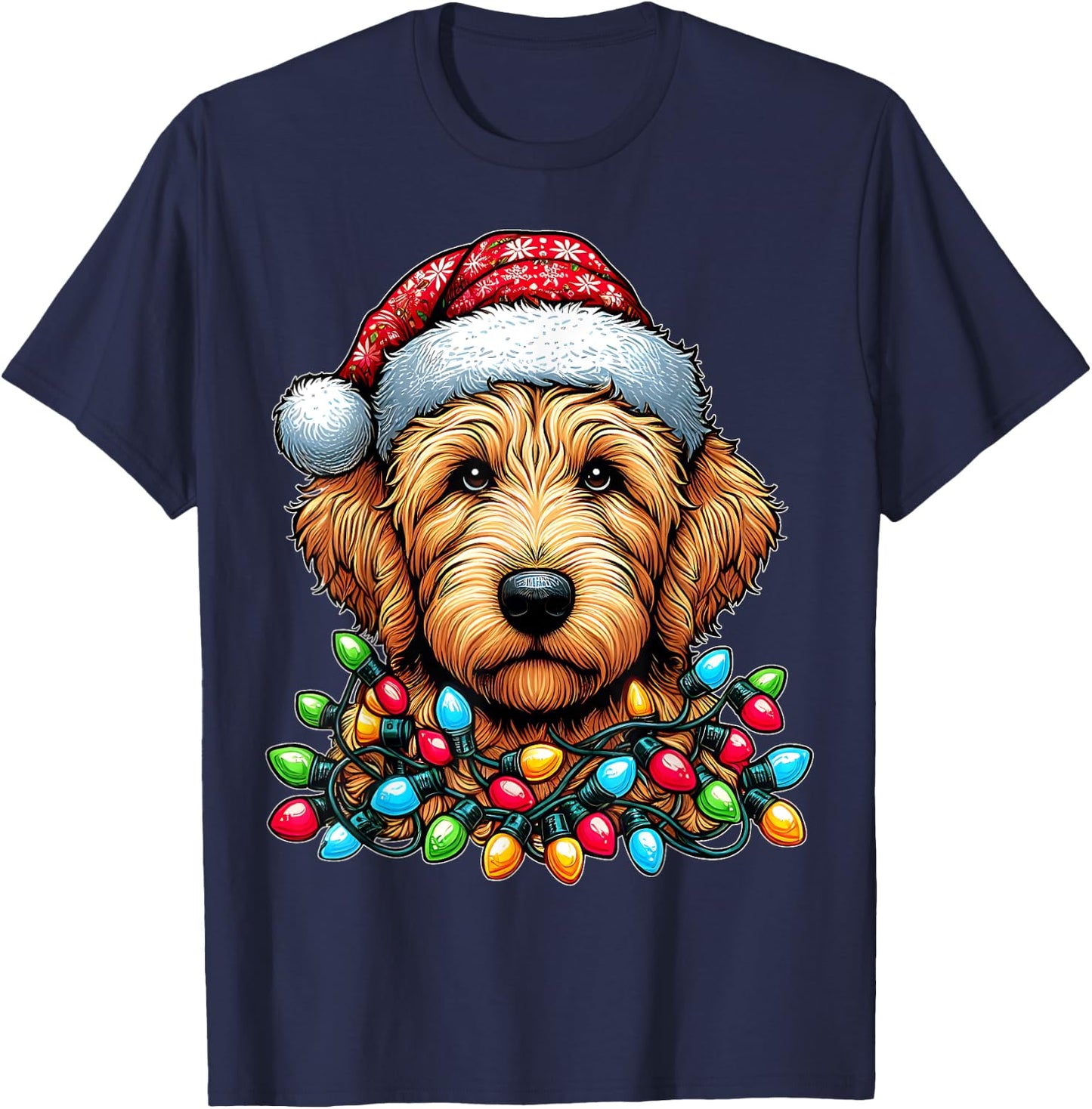 Golden Doodle Goldendoodle Christmas Hat Xmas T-Shirt - T-Shirt | Navy