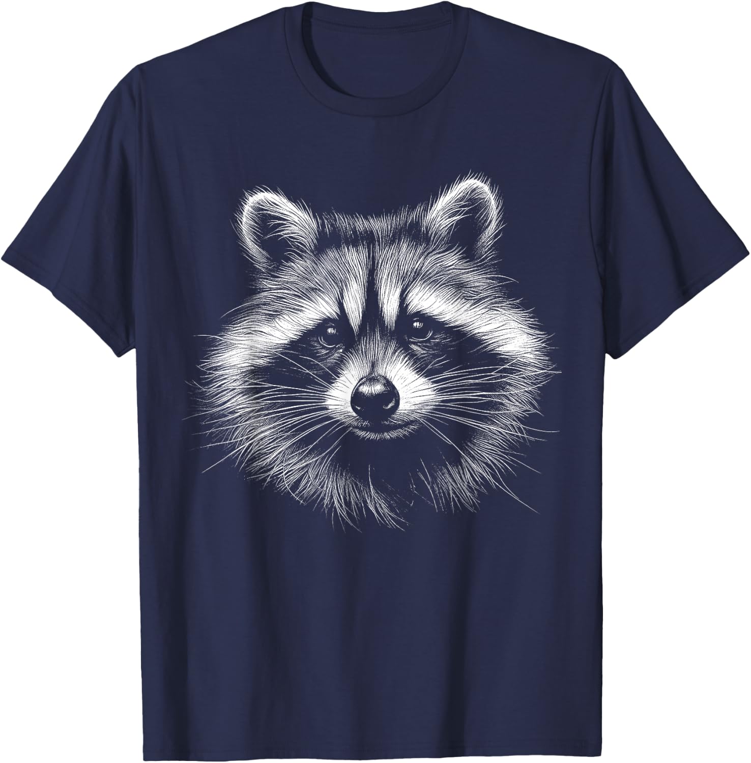 Adults Raccoon Lover Art Design , Black, Small, Short Sleeve, Classic Fit, Polyester 100% T-Shirt - T-Shirt | Navy
