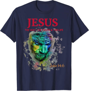Vintage Image of Jesus Christ The Way The Truth And The Life T-Shirt - T-Shirt | Navy