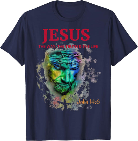 Vintage Image of Jesus Christ The Way The Truth And The Life T-Shirt - T-Shirt | Navy