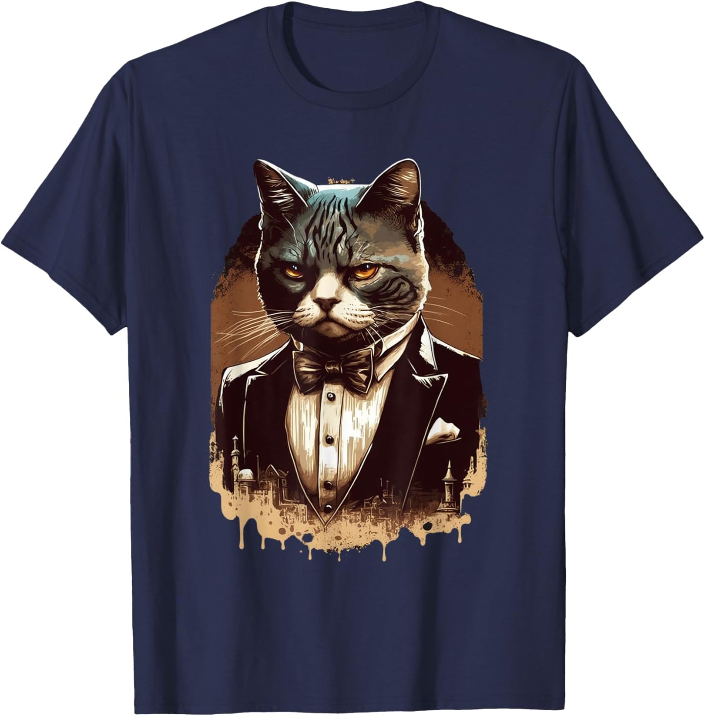 Funny Mafia Cat Feline Gangster Cat Lovers Men Women T-Shirt - T-Shirt | Navy