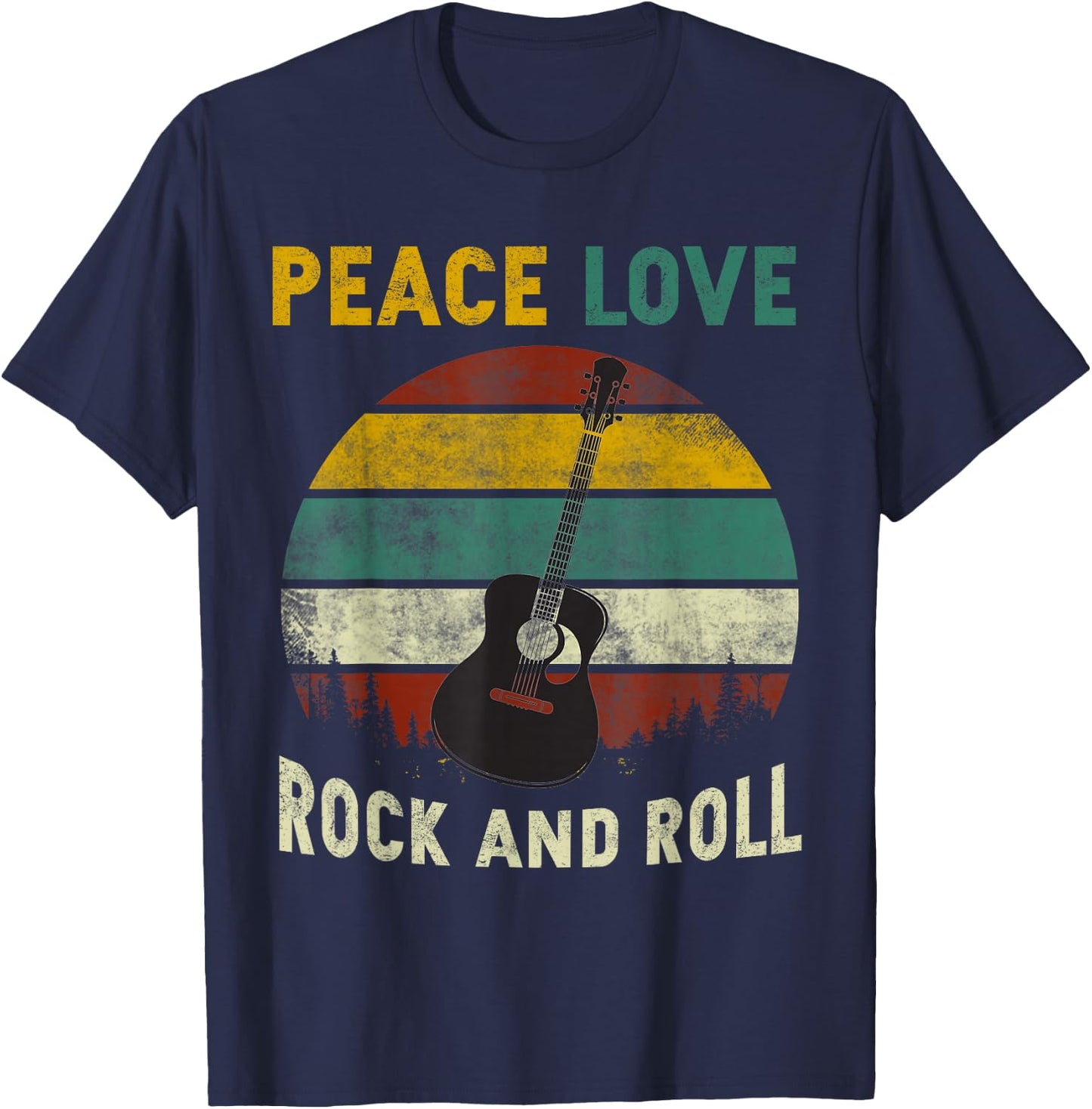 Peace Love Rock and Roll Guitar Player Guitarist Vintage T-Shirt - T-Shirt | Navy