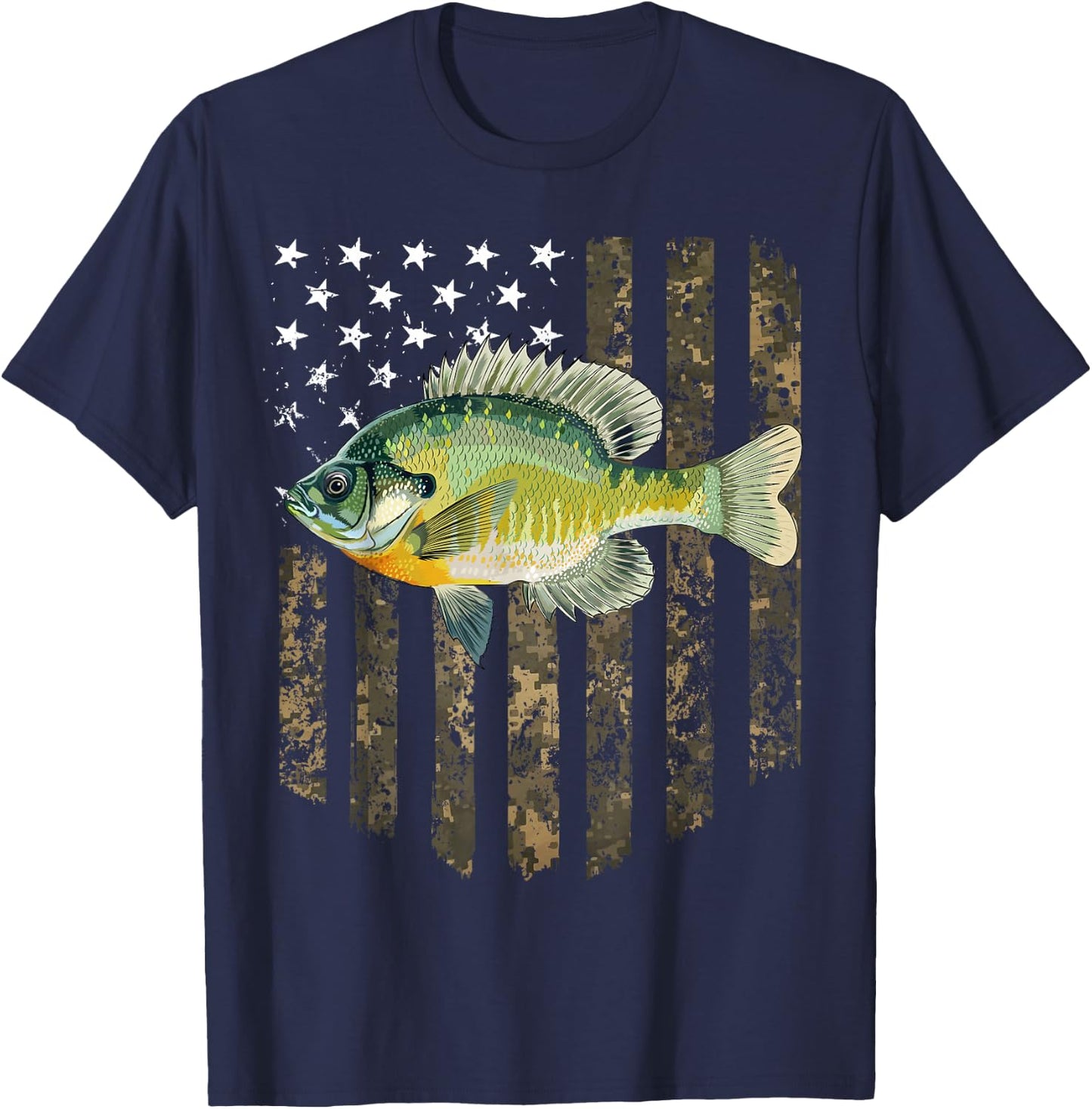 Camo American Flag Bluegill Fishing 4th Of July T-Shirt - T-Shirt | Navy