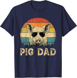 Vintage Pig Dad Pig Lovers Daddy Father's Day T-Shirt - T-Shirt | Navy