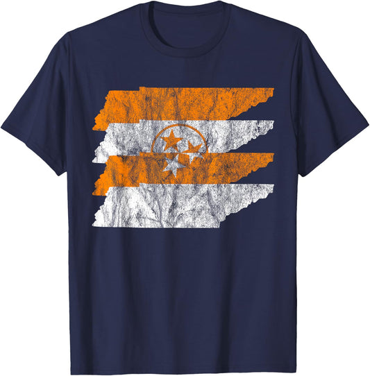Distressed Vintage Tennessee State Flag Stars Outline Gift T-Shirt - T-Shirt | Navy