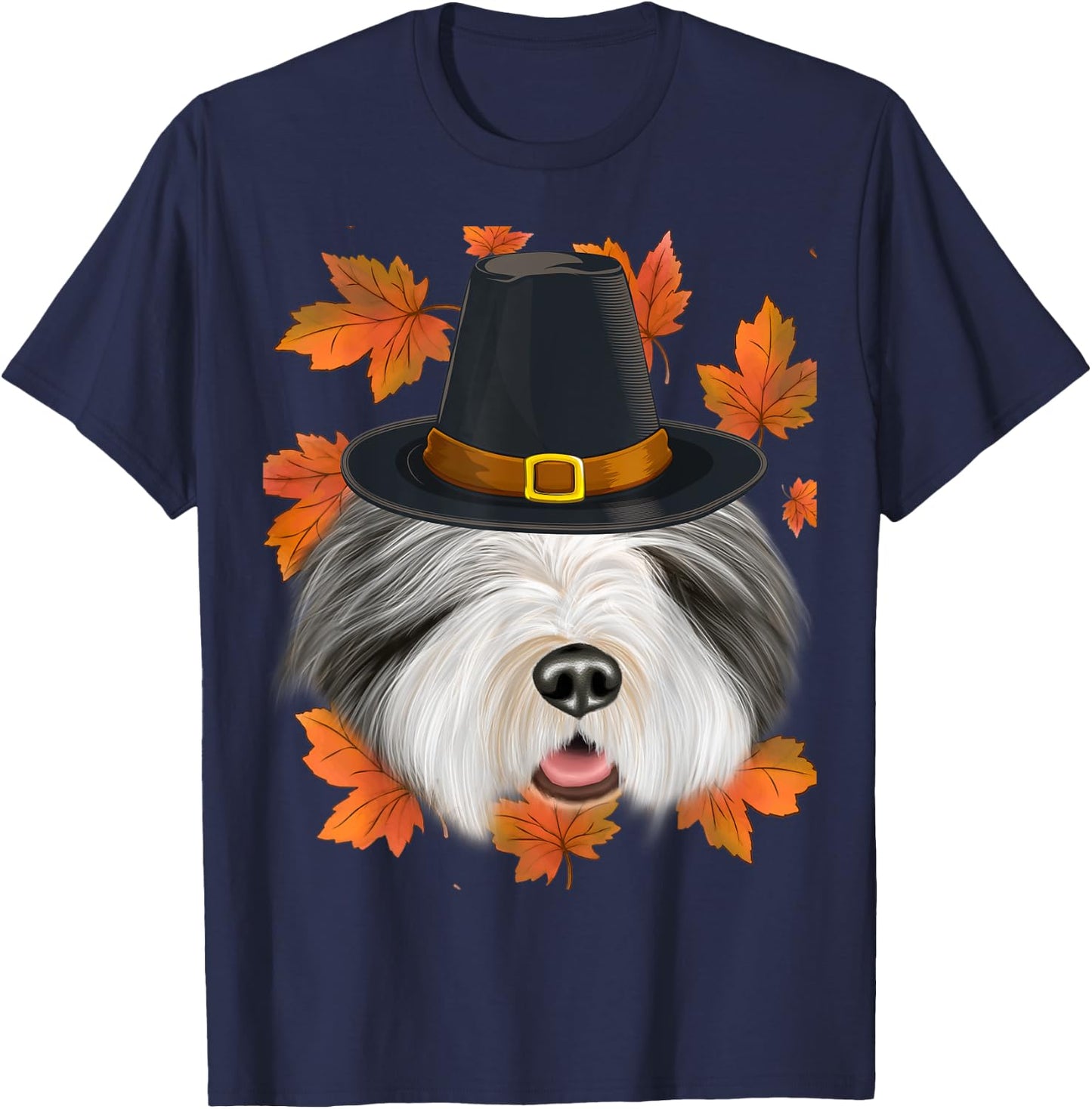 Fall Bearded Collie Pilgrim Thanksgiving T-Shirt - T-Shirt | Navy