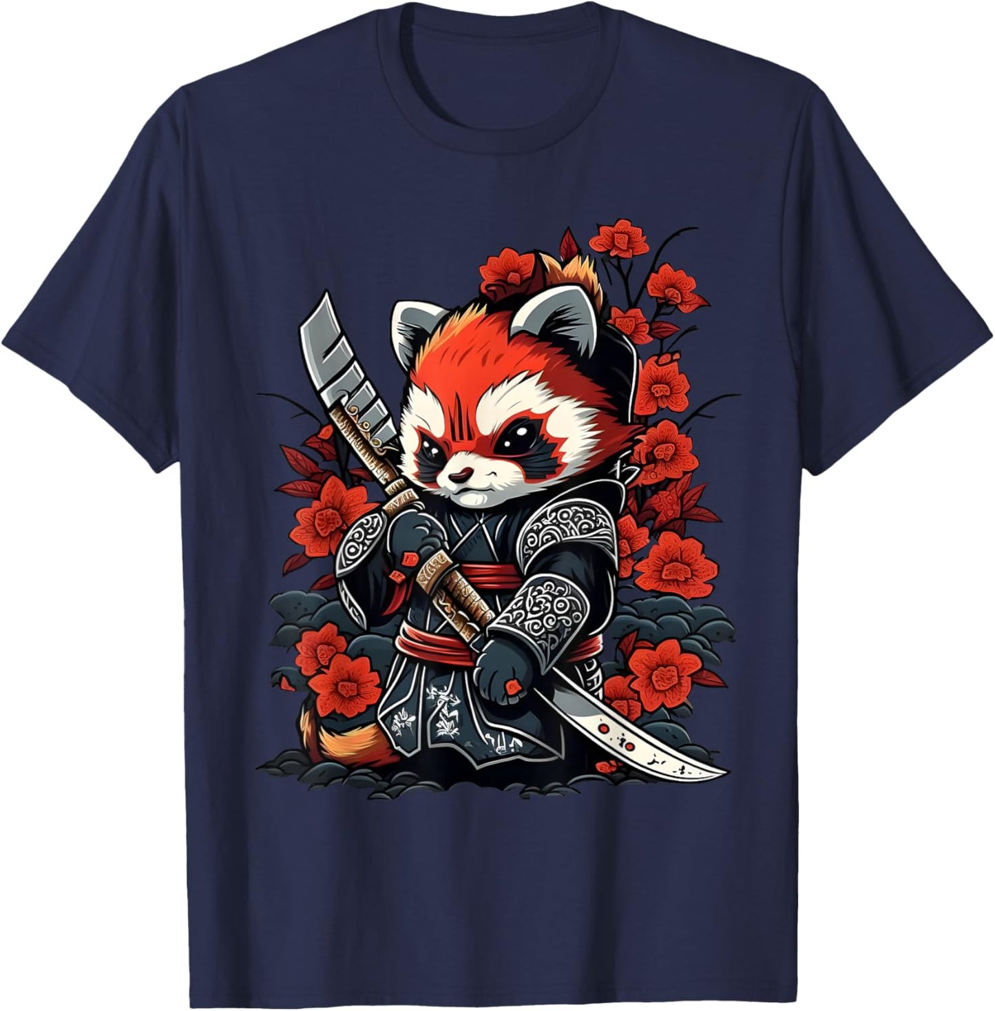 Funny Cute Samurai Kawaii Red Panda Ninja T-Shirt - T-Shirt | Navy