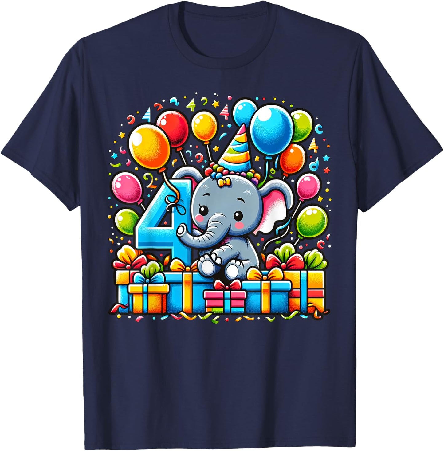 Bday fourth Boys, Girls, Kids age four 4th birthday Elephant T-Shirt - T-Shirt | Navy