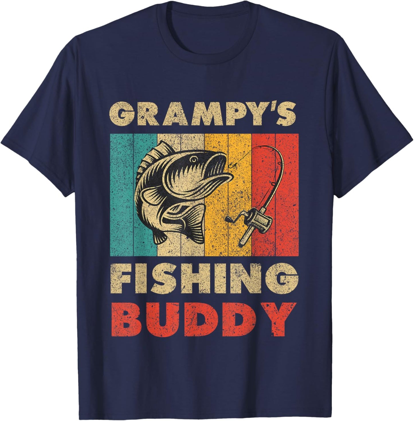 Funny Fishing Grampy's Fishing Buddy Vintage Fishing T-Shirt - T-Shirt | Navy
