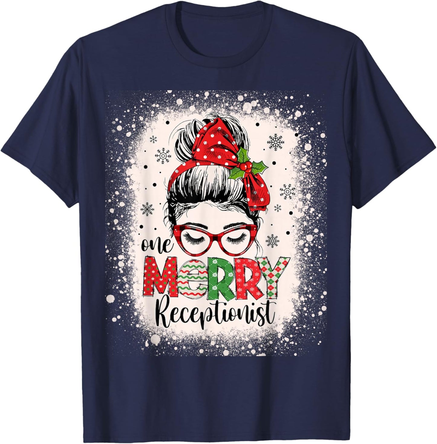 Messy Bun Receptionist Christmas Medical Office Secretary T-Shirt - T-Shirt | Navy