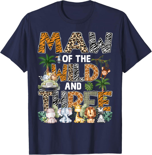 Maw Of The Wild Three Zoo 3Rd Birthday Safari Jungle T-Shirt - T-Shirt | Navy