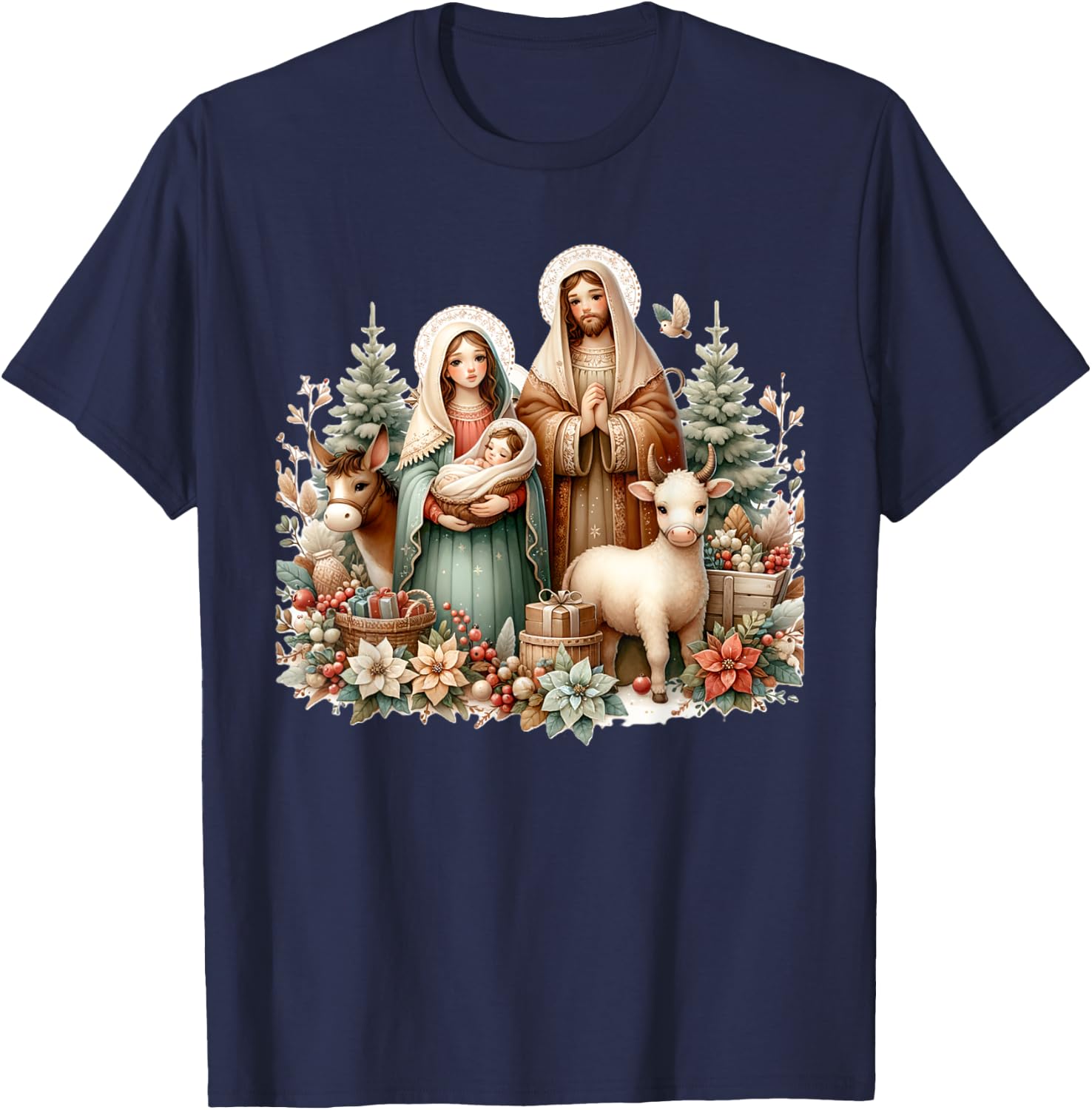 Holy Sacred Family Christmas Nativity Scene Religious Art T-Shirt - T-Shirt | Navy