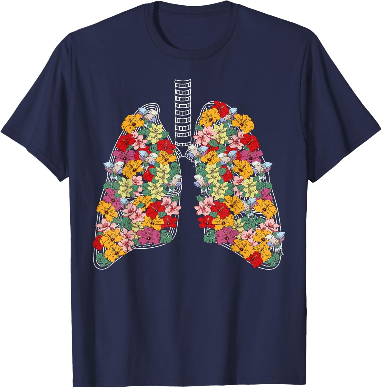 Anatomical Lungs Flowers Medical Science Anatomy Themed T-Shirt - T-Shirt | Navy