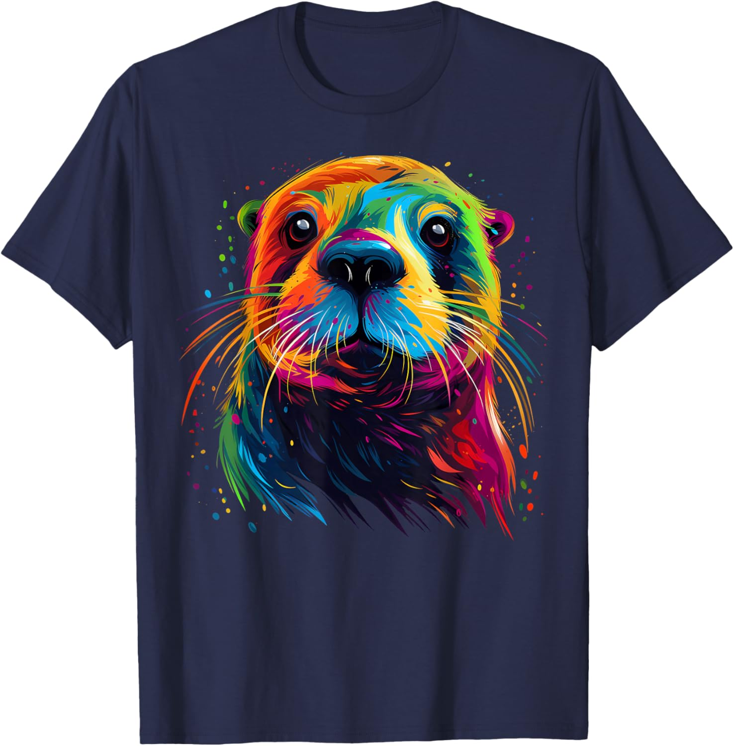 Otter Face Colorful River Sea Animal Art Lover Cute Black T-Shirt - T-Shirt | Navy