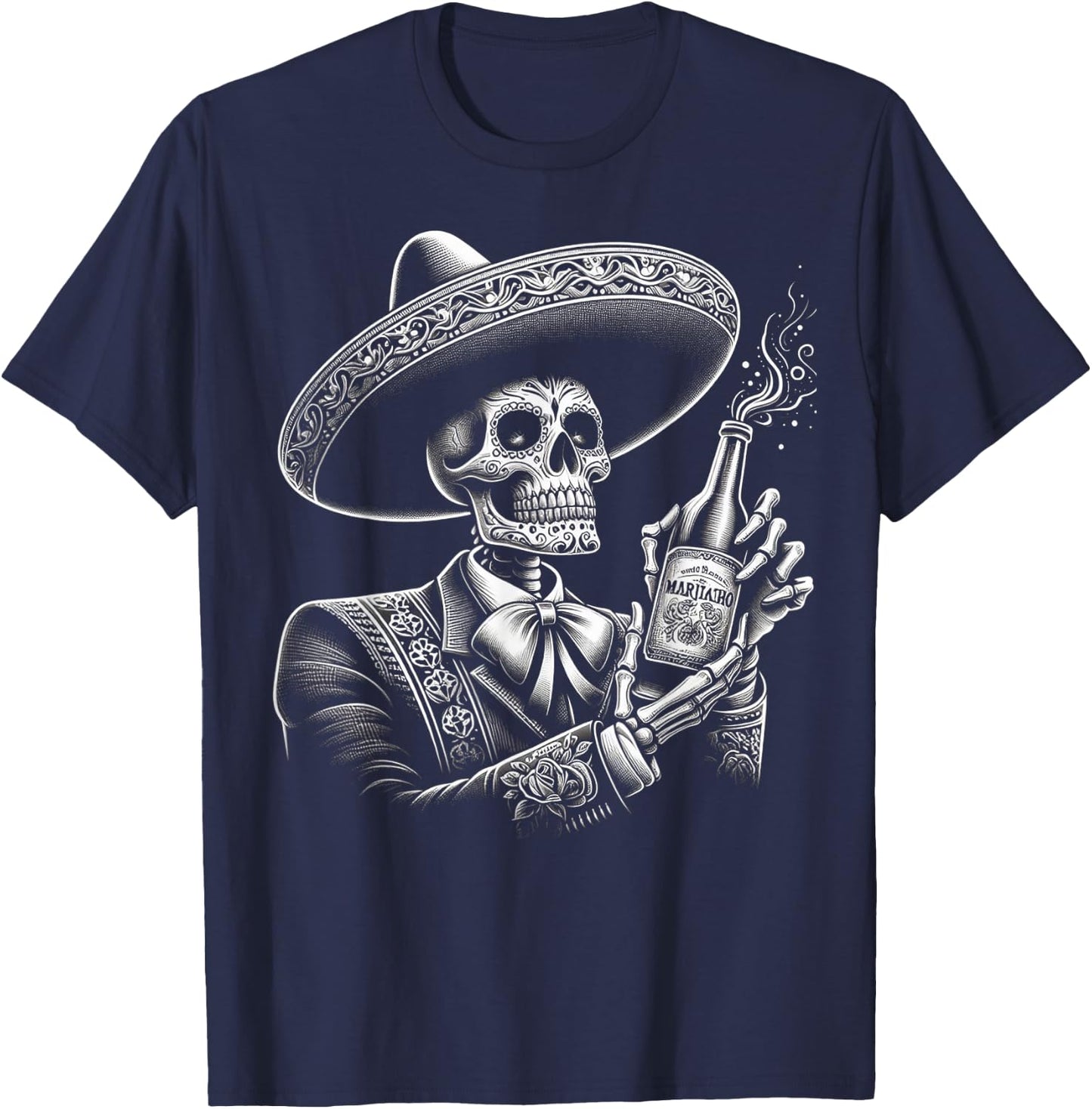 Vintage Skeleton Tequila Mexico Dia De Los Muertos Mexican T-Shirt - T-Shirt | Navy