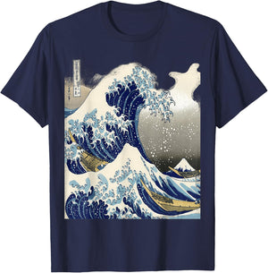 Cranberrysky Retro Vintage Japanese Painting Tsunami The Great Wave - -Adults - Black - Small - Short Sleeve T-Shirt - T-Shirt | Navy