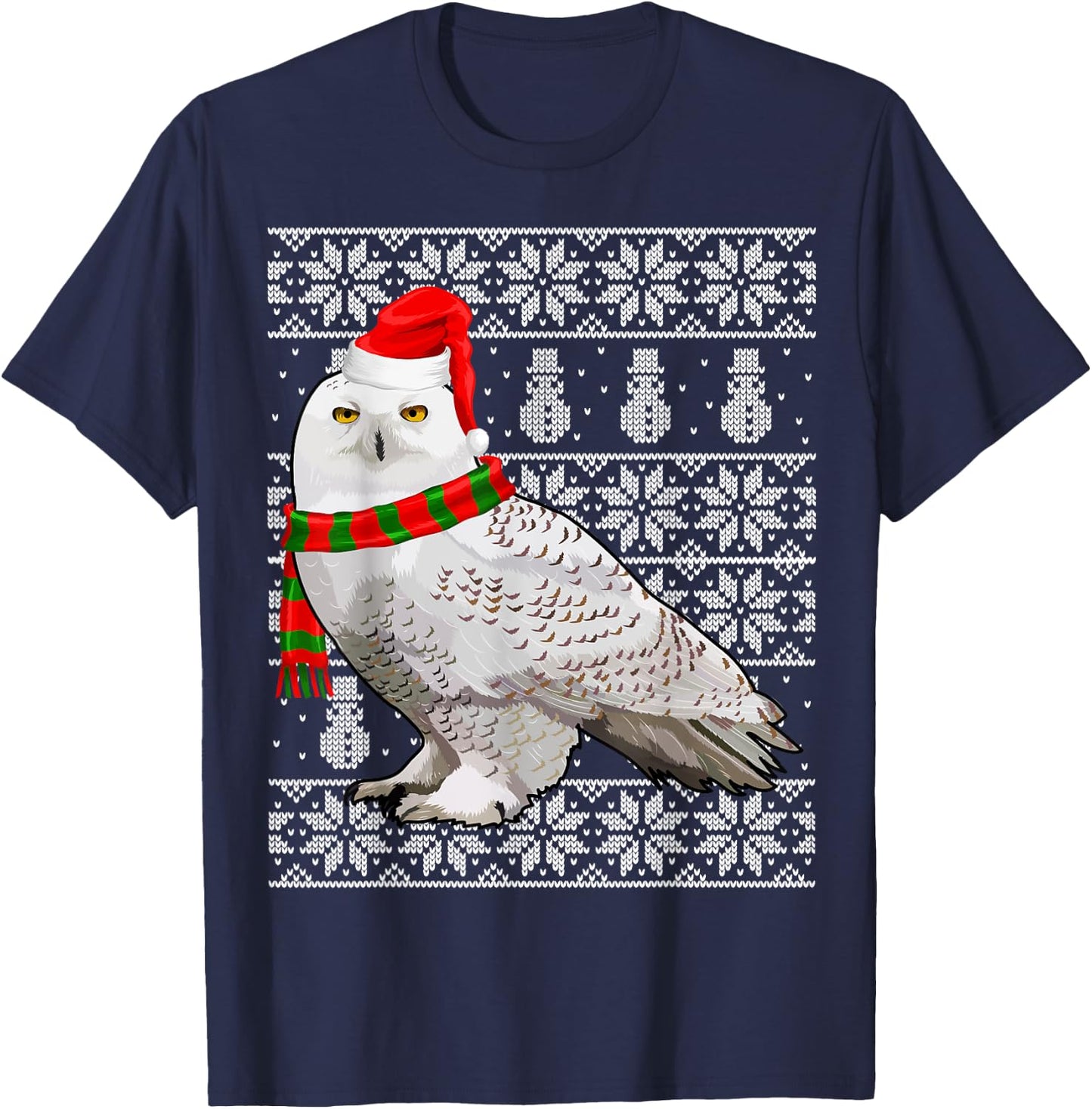 Bird Xmas Santa Hat Snowy Owl Ugly Christmas T-Shirt - T-Shirt | Navy