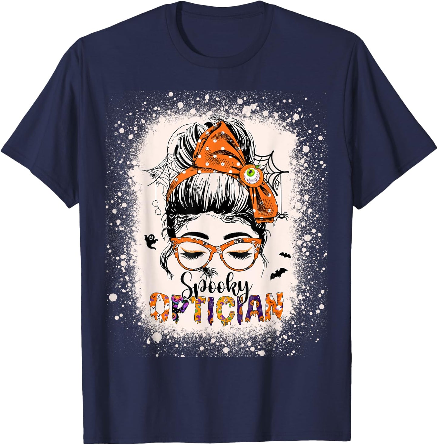 Spooky Optician Eye Doctor Halloween Messy Bun Optometrist T-Shirt - T-Shirt | Navy