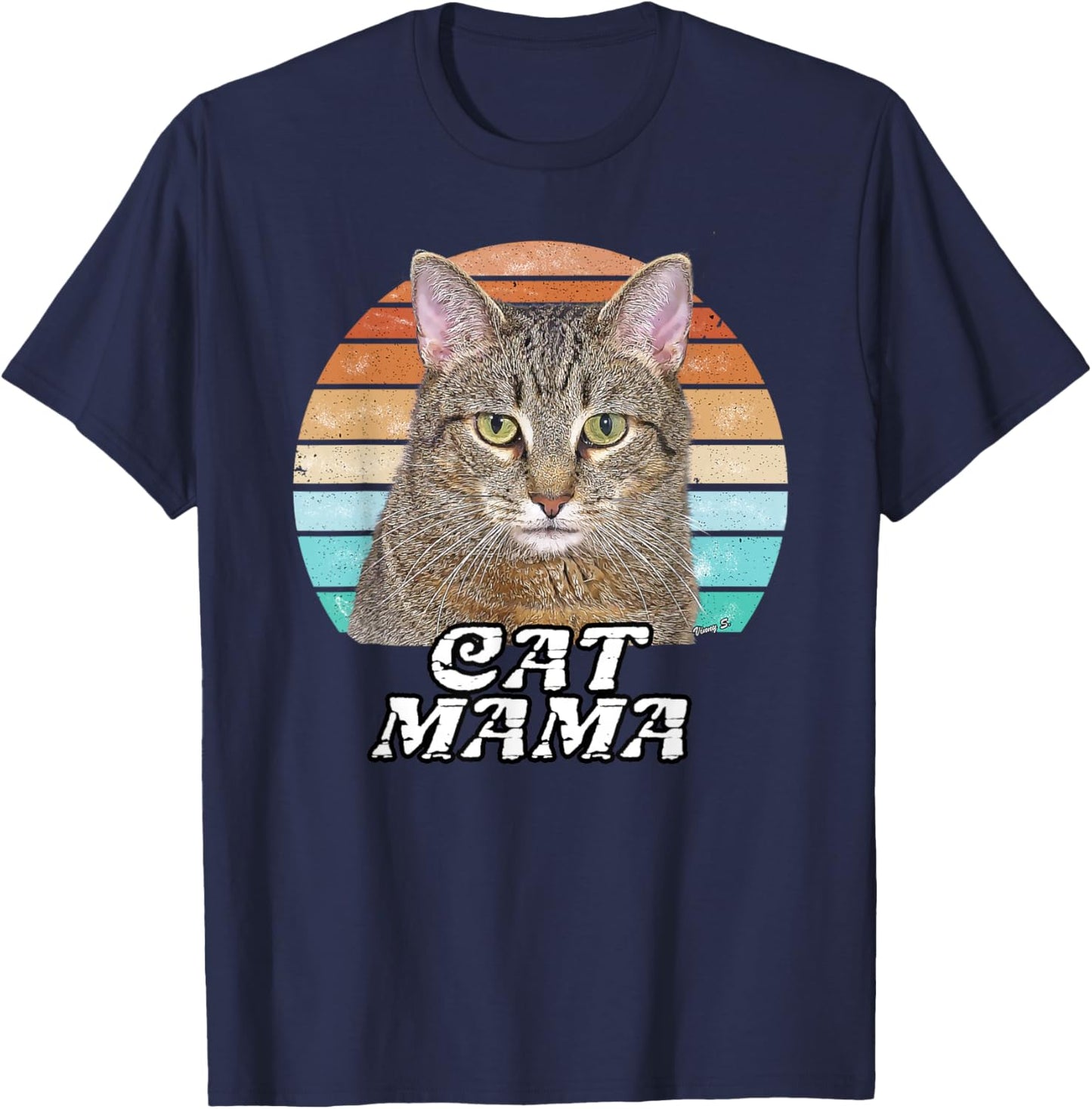Cat Mama Mom Mothers Day Tabby Retro T-Shirt - T-Shirt | Navy