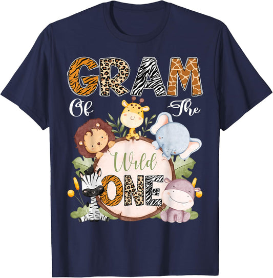 Gram Of The Wild One 1St Birthday Safari Woodland T-Shirt - T-Shirt | Navy