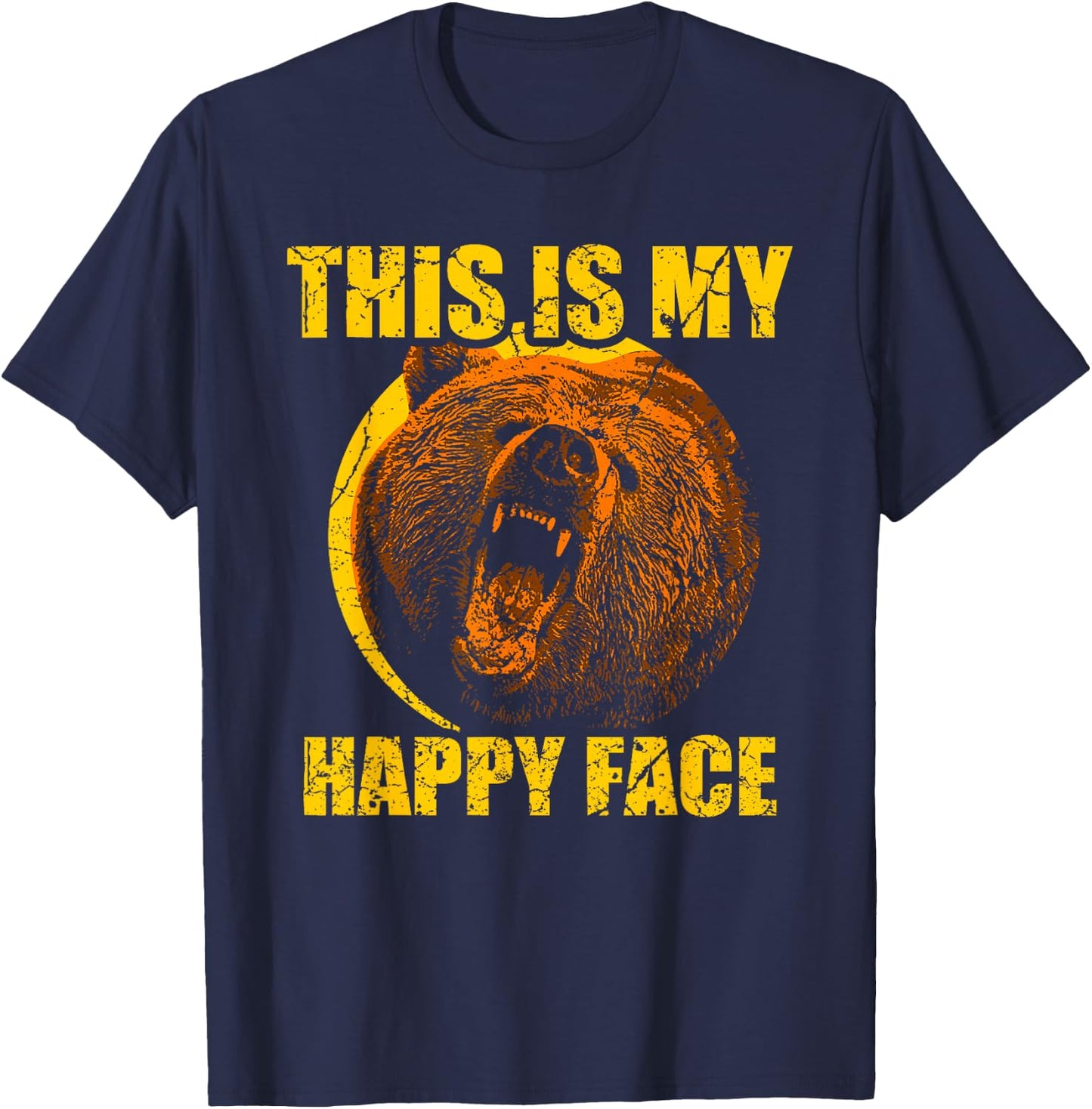 This Is My Happy Face Bear Funny Grizzly T-Shirt - T-Shirt | Navy