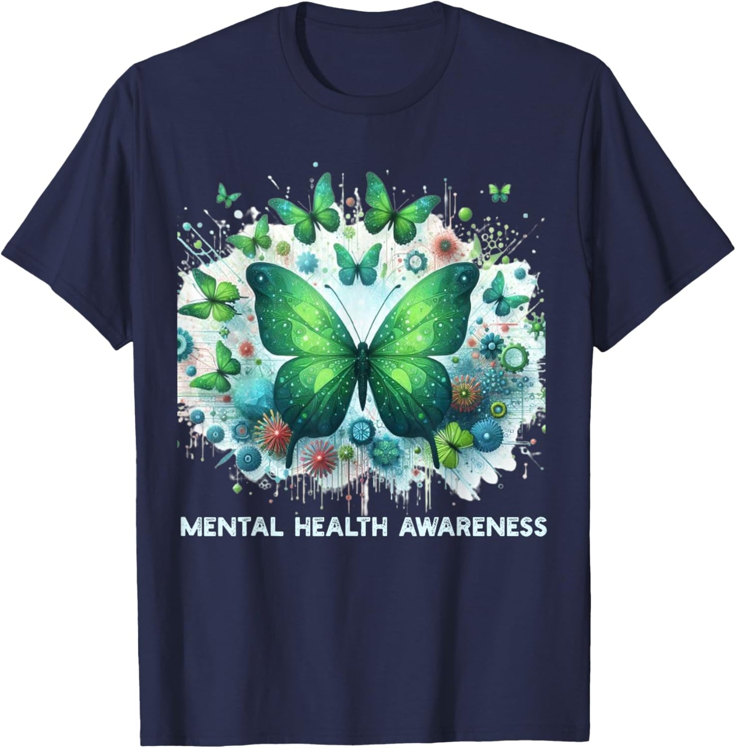 We Wear Green Mental Health Awareness Month Butterflies Men T-Shirt - T-Shirt | Navy