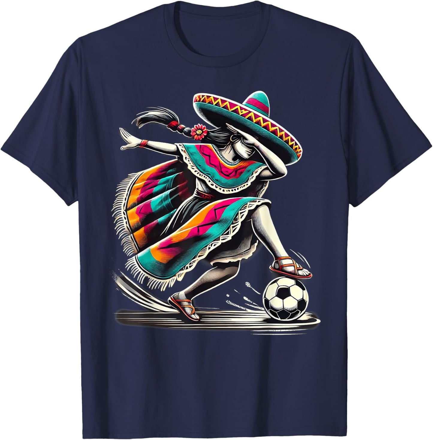 Mexican Girl Soccer Women Poncho - Chica Futbolista Mexicana T-Shirt - T-Shirt | Navy