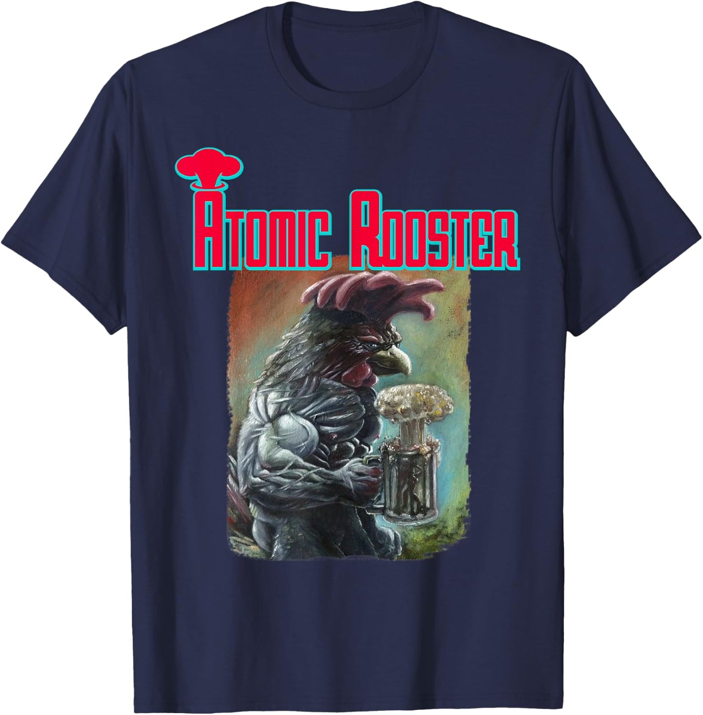 Masterpiece Art Atomic Rooster - Men's Black Cotton Blend Short Sleeve Classic Fit - Music Band - Small T-Shirt - T-Shirt | Navy