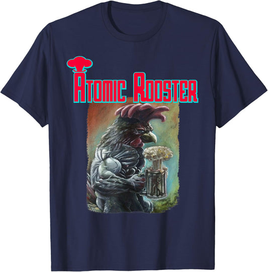 Masterpiece Art Atomic Rooster - Men's Black Cotton Blend Short Sleeve Classic Fit - Music Band - Small T-Shirt - T-Shirt | Navy