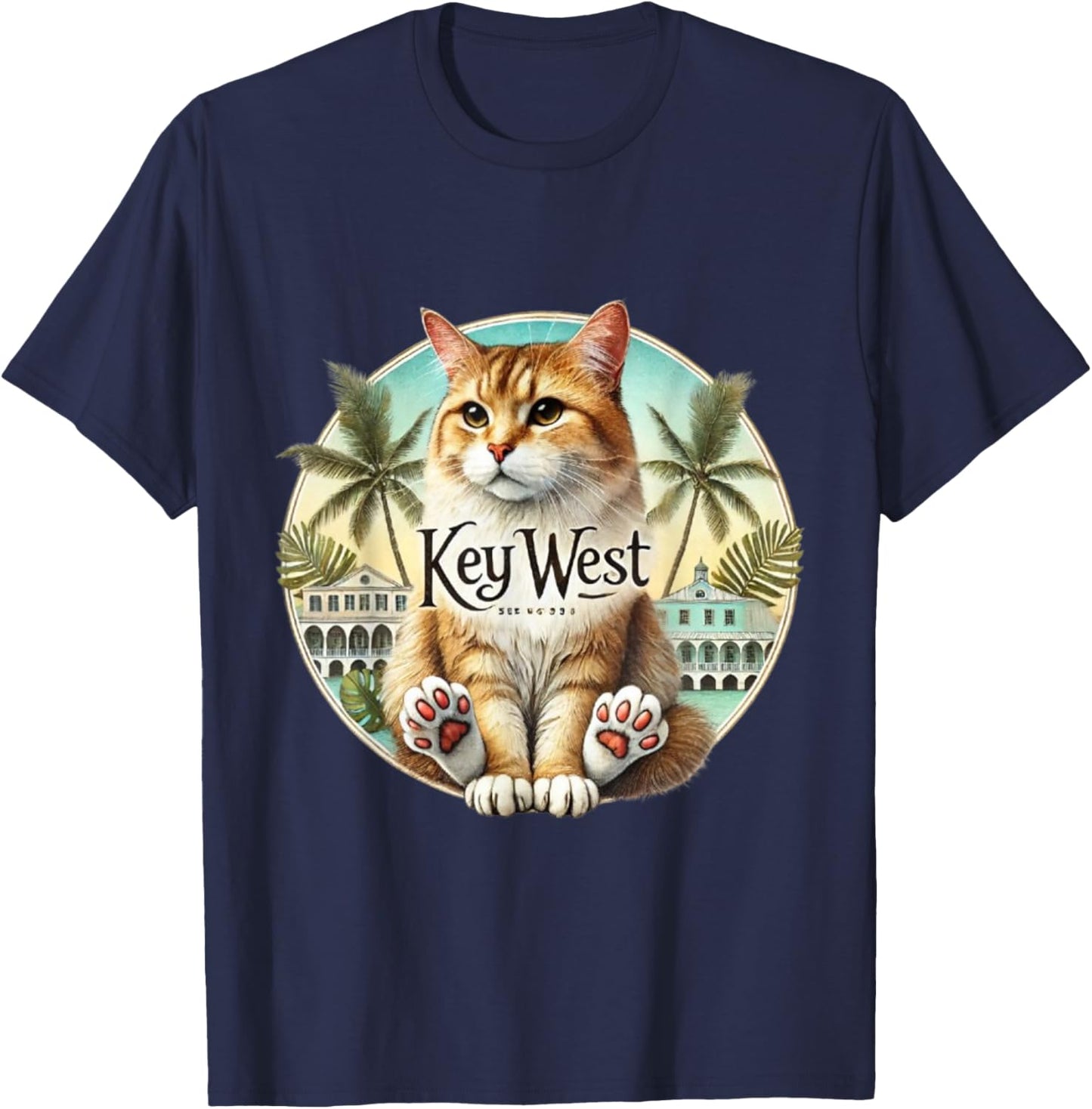 Key West Hemingway Cat 6 Toes Polydactyl T-Shirt - T-Shirt | Navy
