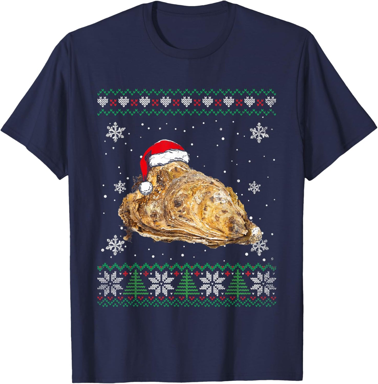 Santa Oyster Ugly Sweater Animals Christmas Pajama T-Shirt - T-Shirt | Navy