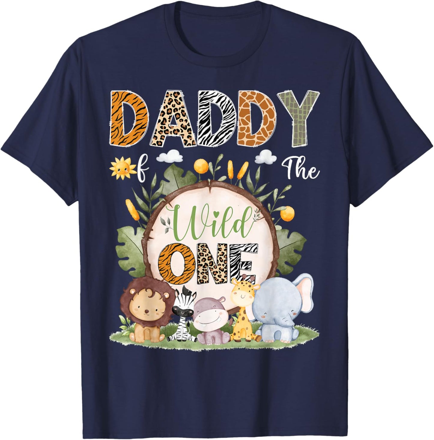 Daddy Of The Wild One 1St Birthday Kids Safari Woodland T-Shirt - T-Shirt | Navy