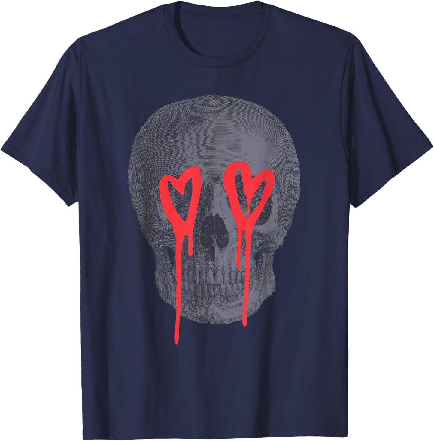 Graffiti Heart Skull Edgy Cool Valentine's Day Graphic T-Shirt - T-Shirt | Navy