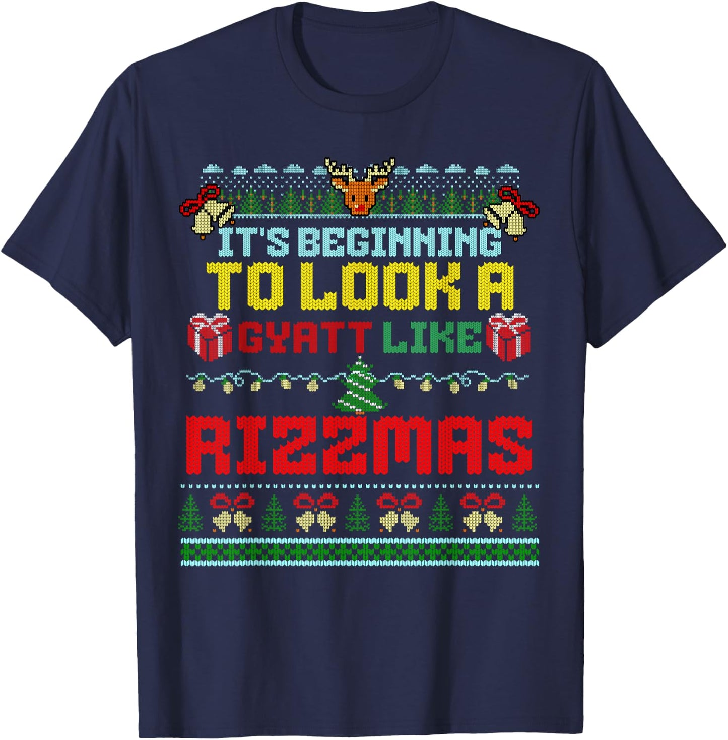 It's Beginning To Look A Gyatt Like Rizzmas Brainrot Xmas T-Shirt - T-Shirt | Navy