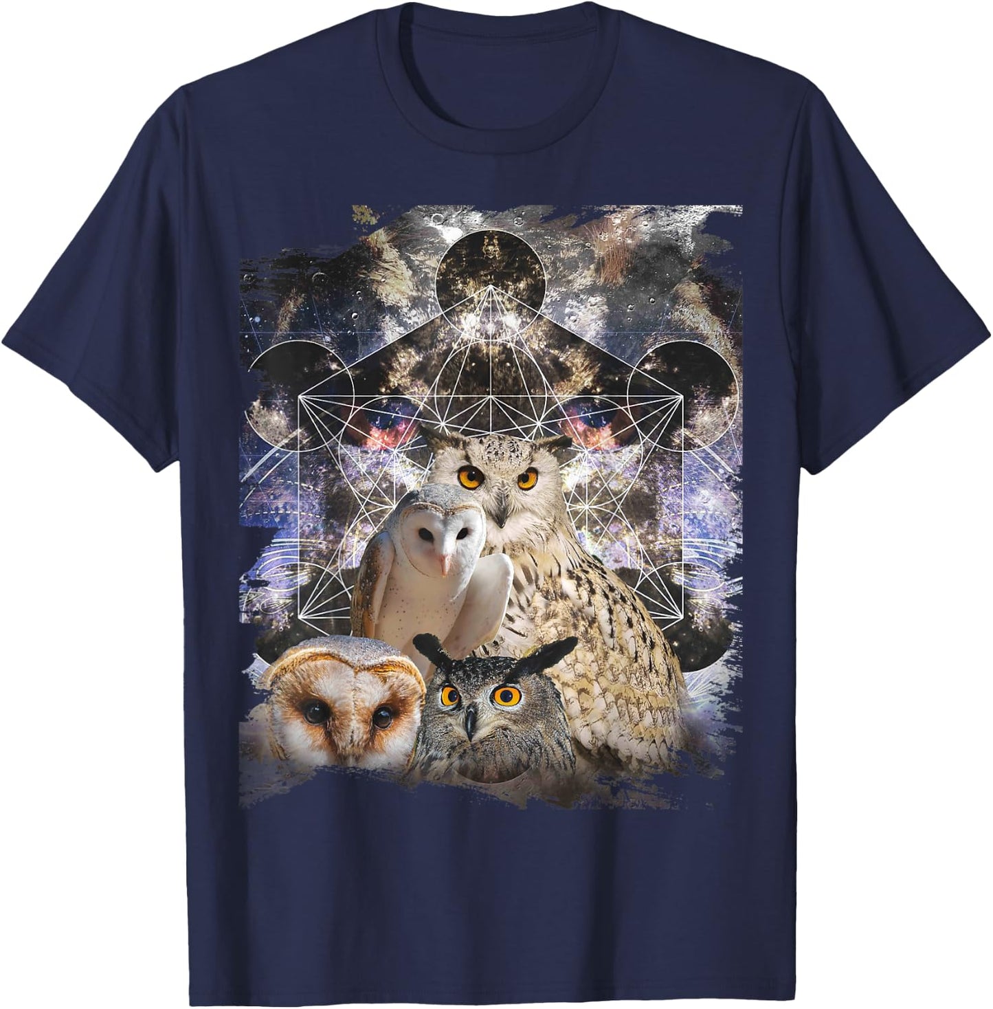 Trippy Owl Psychedelic Chakra Owls Life Flower Mandala Rave T-Shirt - T-Shirt | Navy