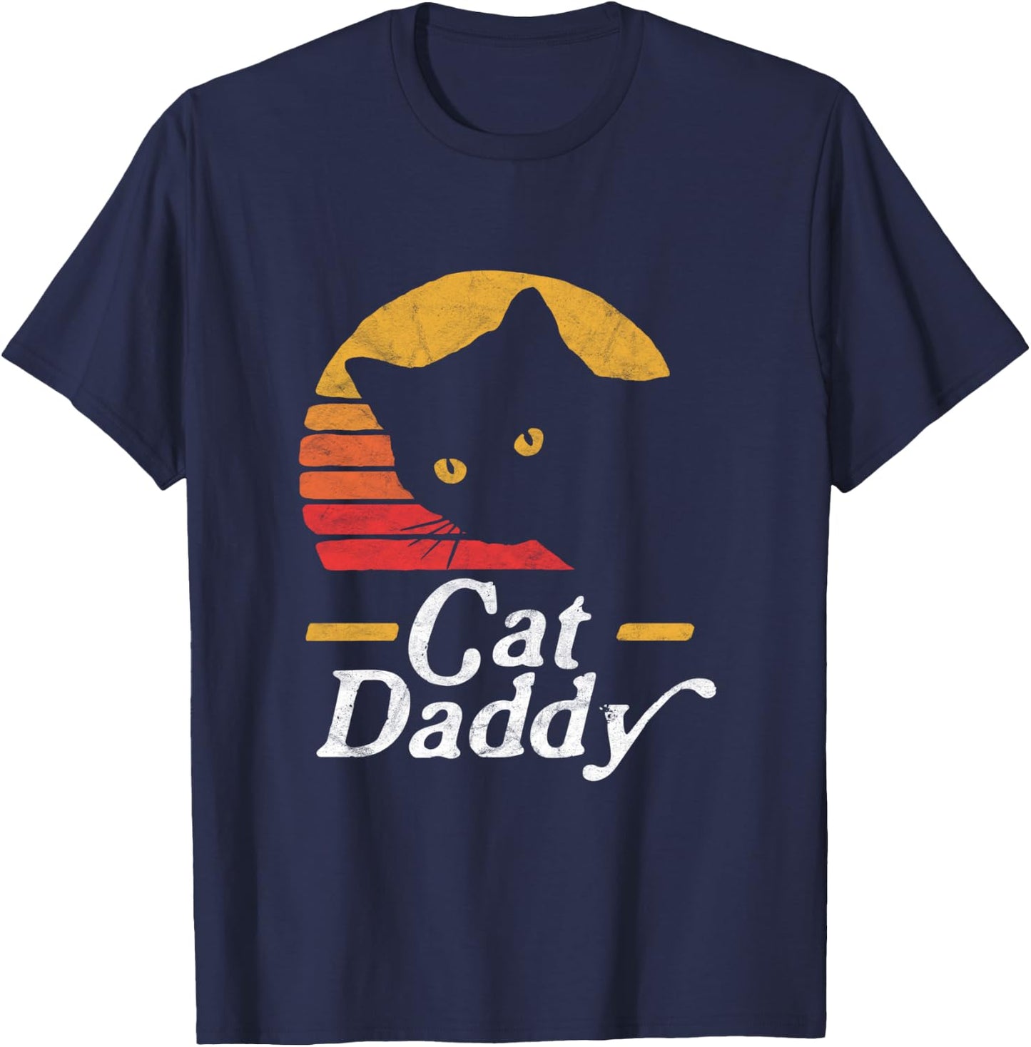 Cat Daddy Vintage Eighties Style Cat Retro Distressed T-Shirt - T-Shirt | Navy